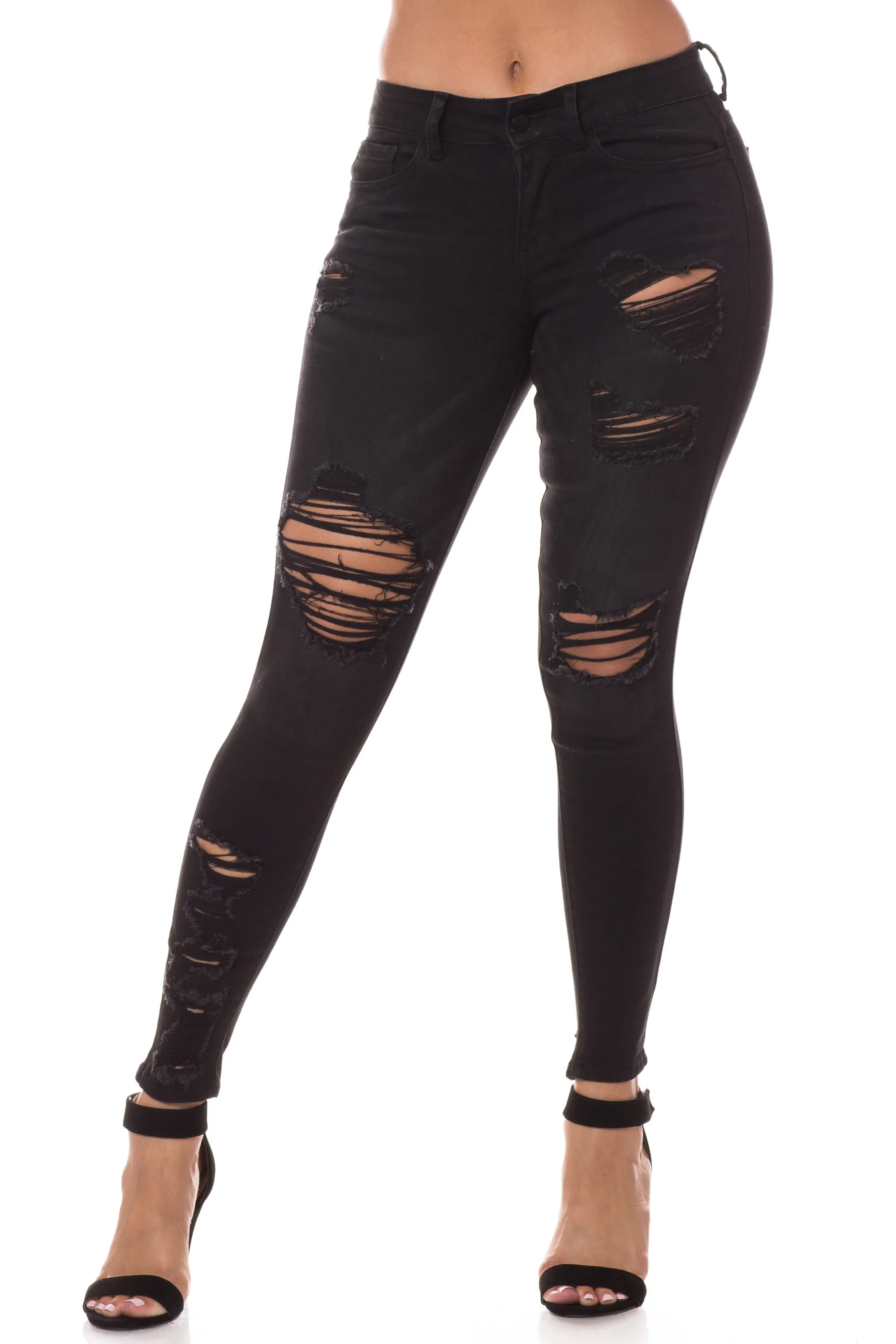 1243 Women's Mid Waisted Distressed Ankle Skinny Jeans