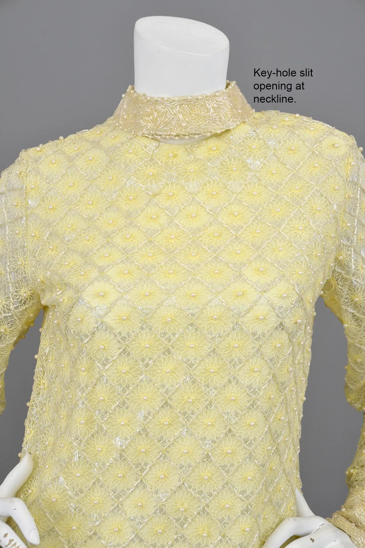 1960s Pale Yellow Beaded Micro Mini Go Go Dress Tunic | Twiggy Dress