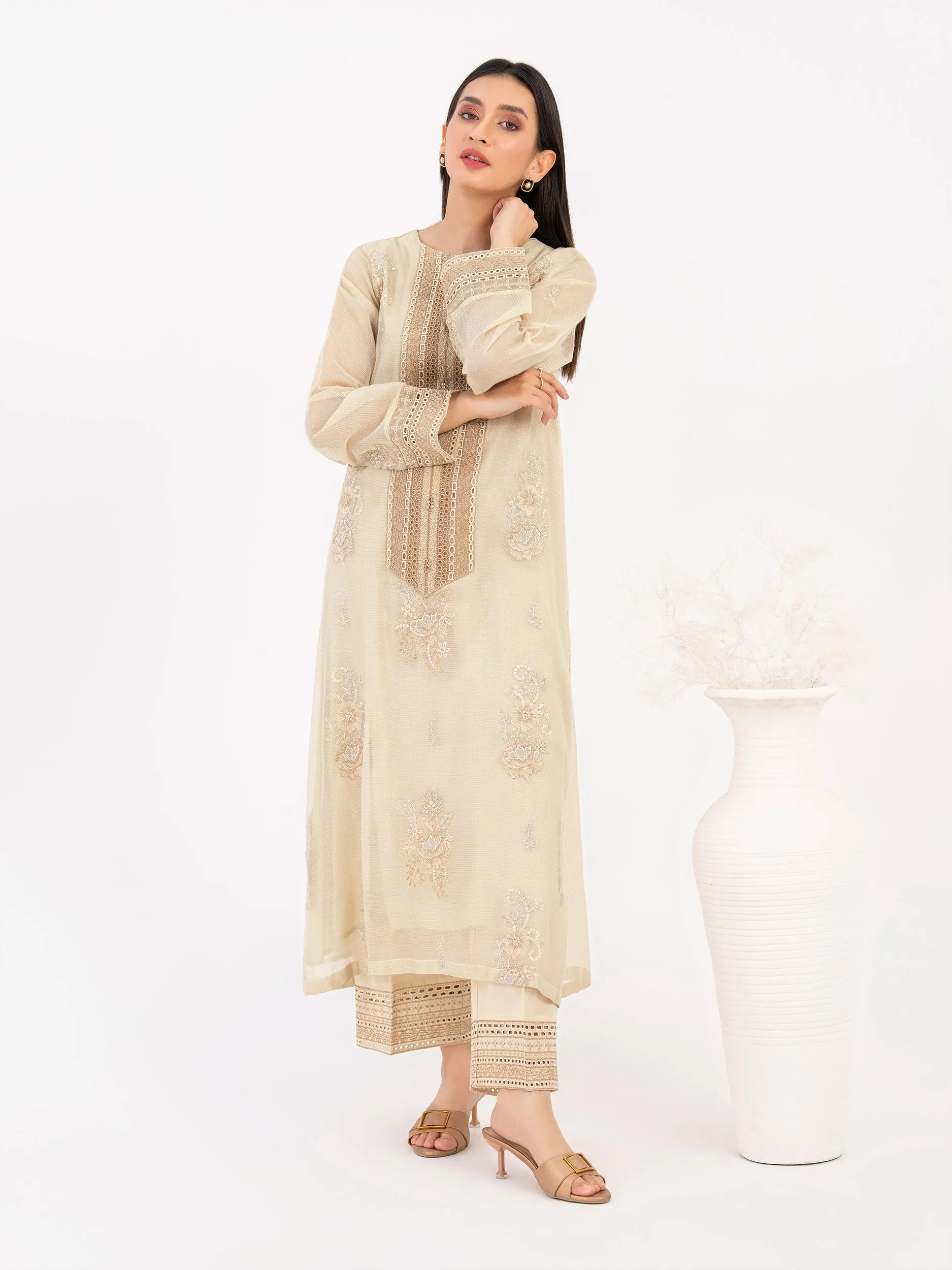 2 Piece Cotton Net Suit-Embroidered (Pret)