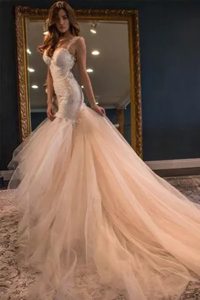 2017 Tulle Cheap Wedding Gown,Sexy Lace Backless Mermaid Wedding Dresses,SVD530