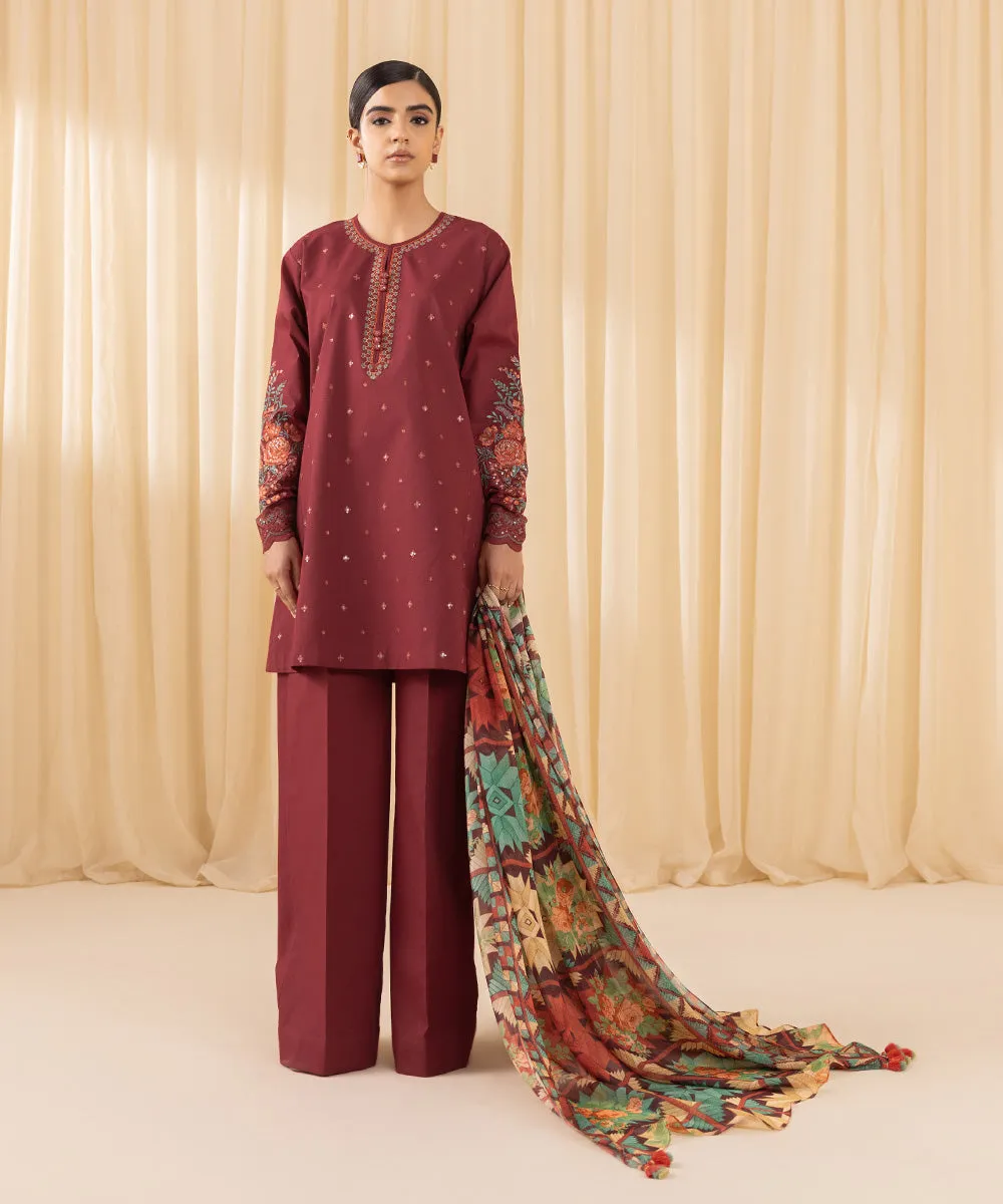 3 Piece - Embroidered Crosshatch Suit