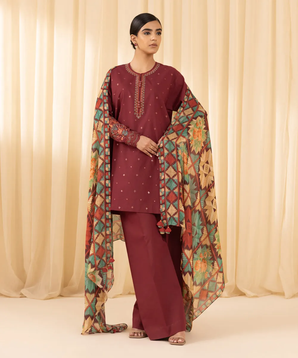 3 Piece - Embroidered Crosshatch Suit