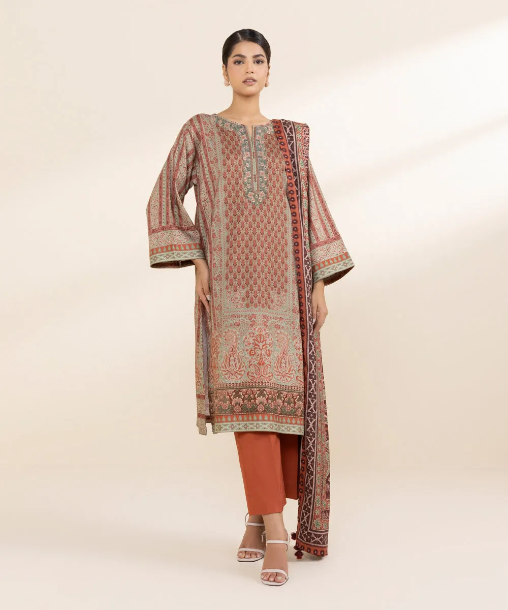 3 Piece - Embroidered Linen Suit