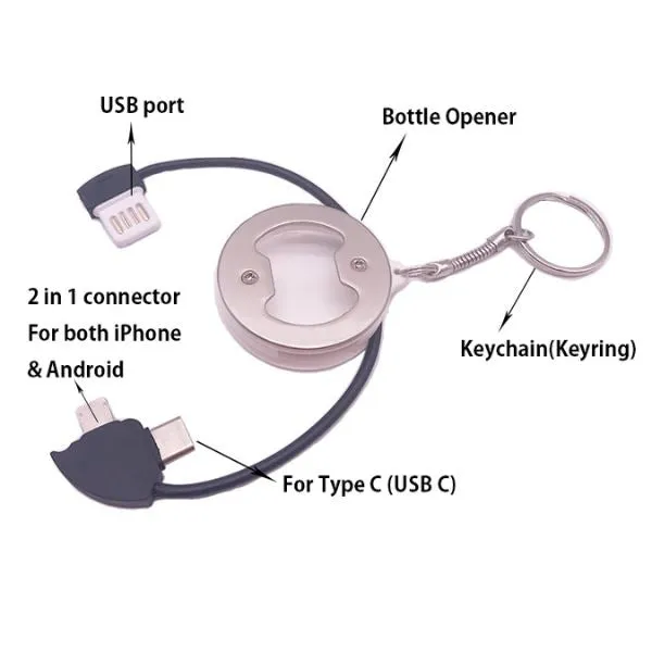 4in1 Keychain USB Charging Cable - 36 Piece Display Bundle