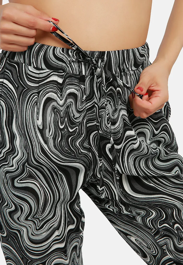 Abstract Print High Waist Trousers