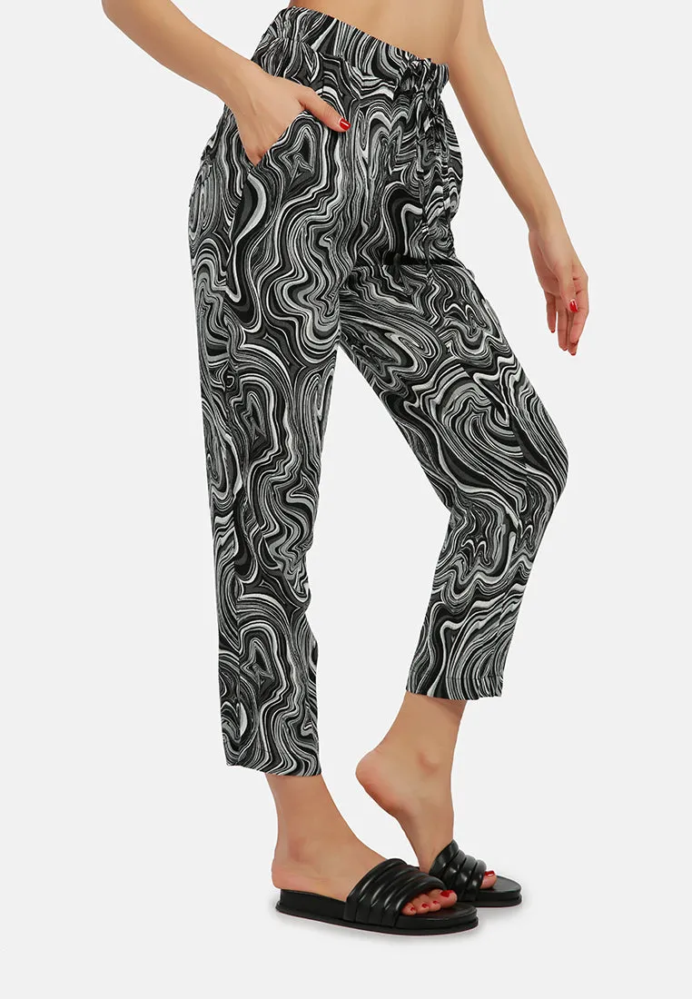 Abstract Print High Waist Trousers