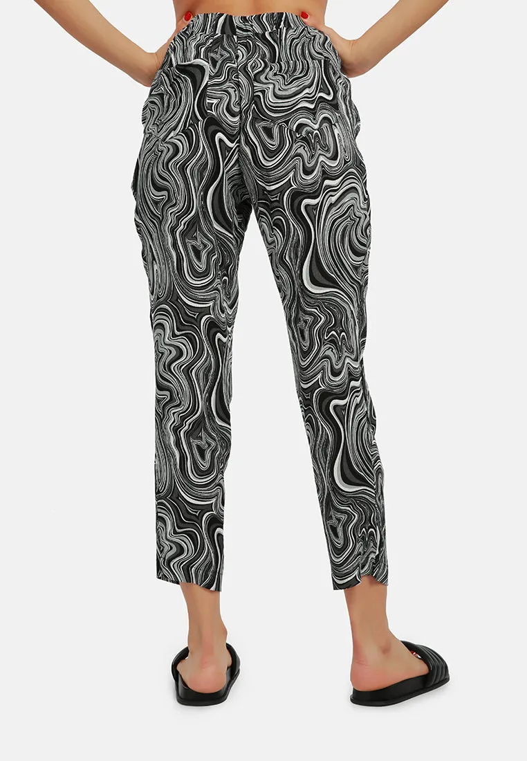 Abstract Print High Waist Trousers