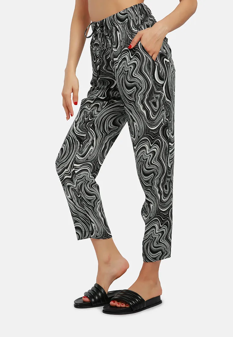 Abstract Print High Waist Trousers