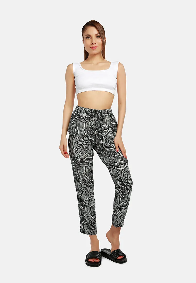 Abstract Print High Waist Trousers