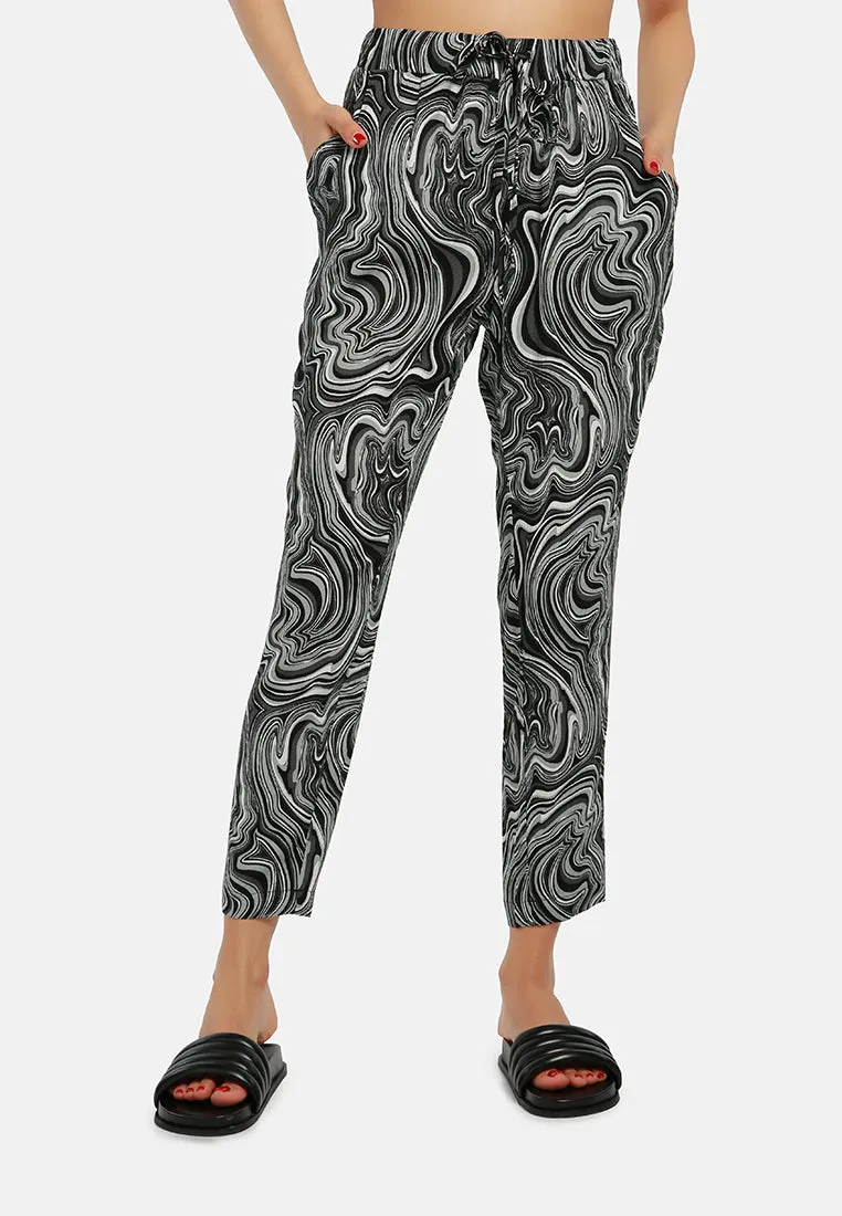 Abstract Print High Waist Trousers