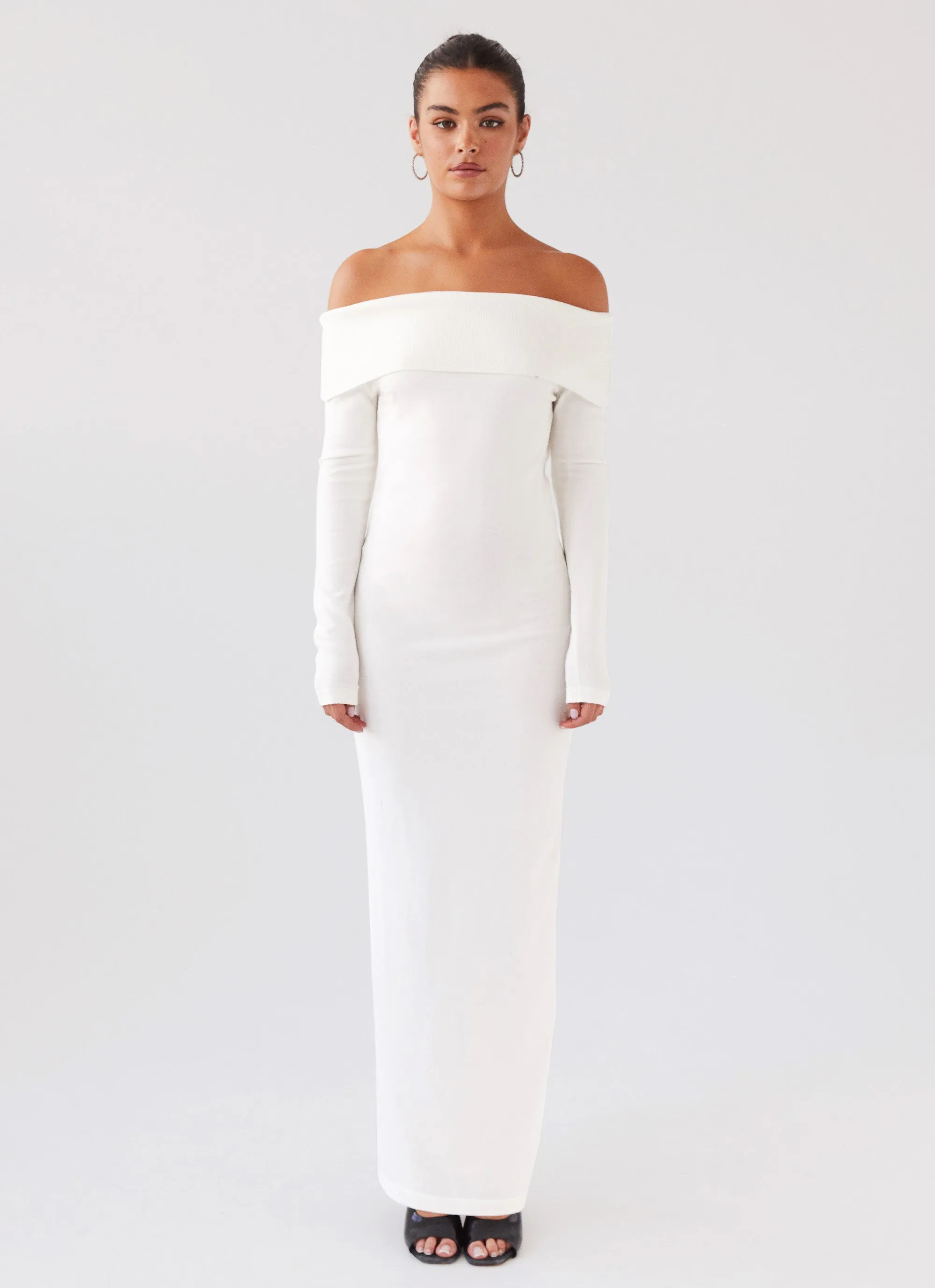 Alexandra Off Shoulder Knit Maxi Dress - Ivory