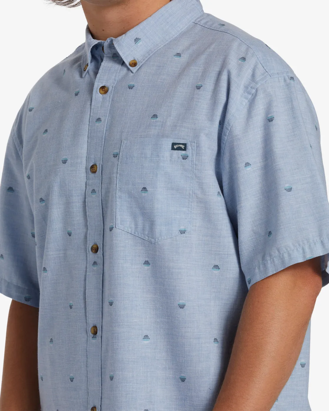 All Day Jacquard Short Sleeve Shirt - Washed Blue