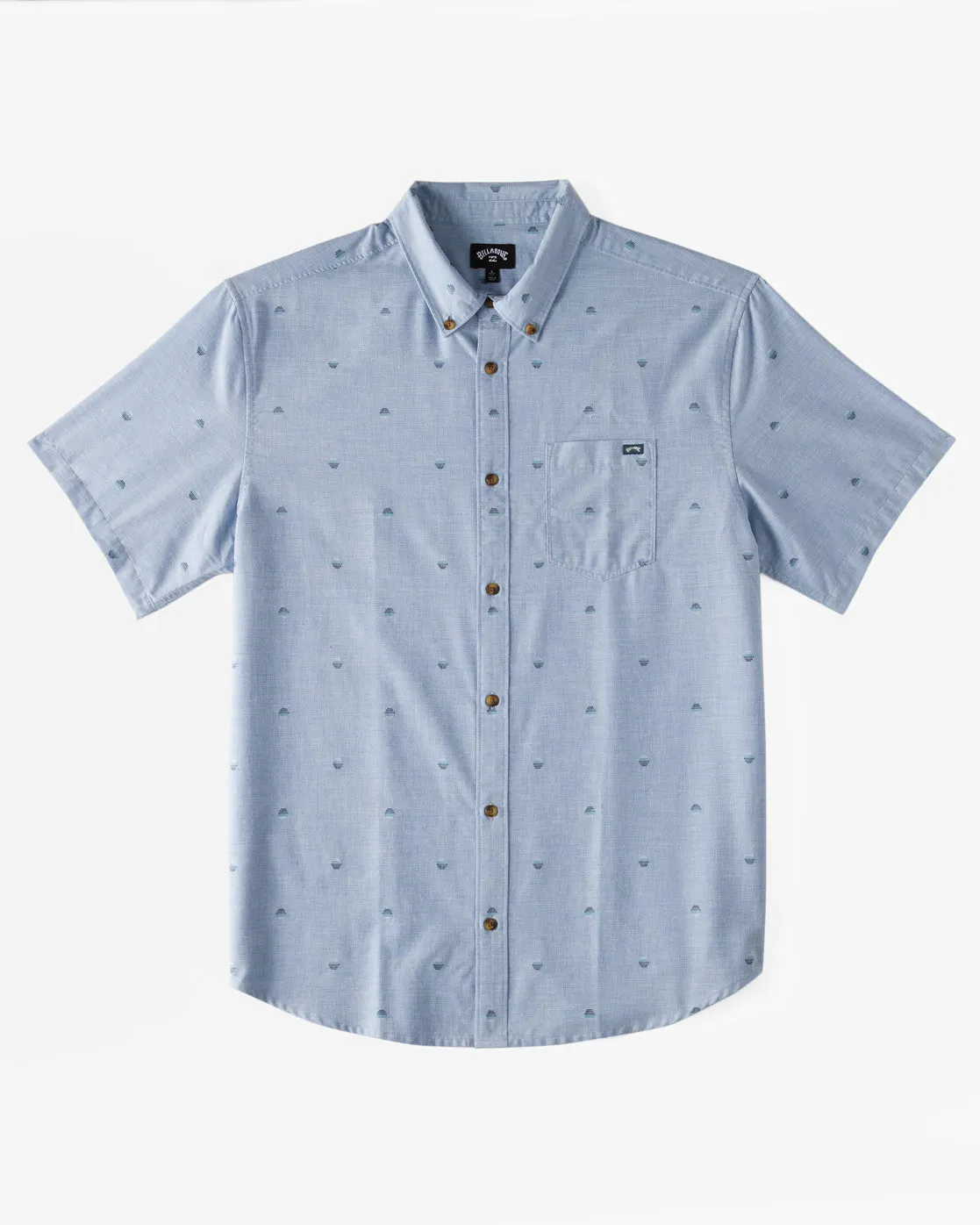 All Day Jacquard Short Sleeve Shirt - Washed Blue