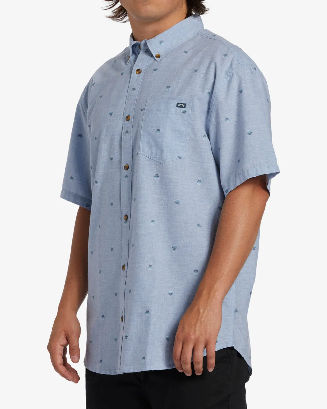 All Day Jacquard Short Sleeve Shirt - Washed Blue