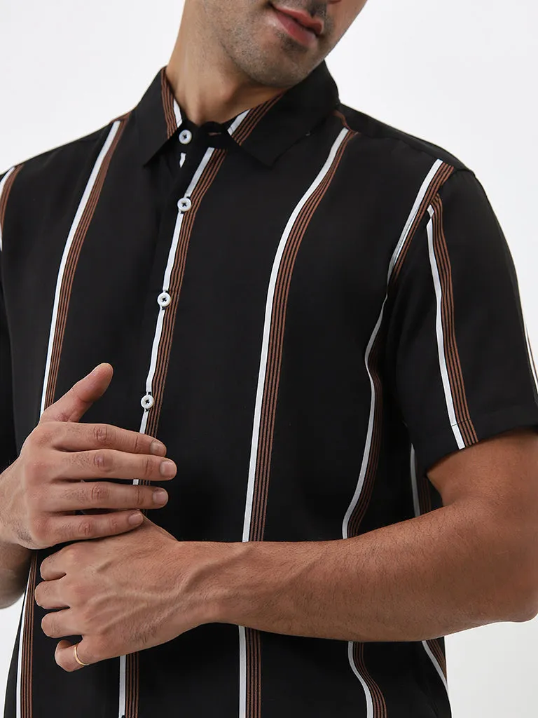 Ascot Black Striped Relaxed-Fit Shirt