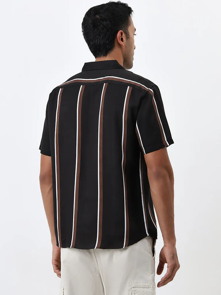 Ascot Black Striped Relaxed-Fit Shirt