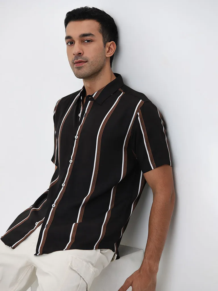 Ascot Black Striped Relaxed-Fit Shirt