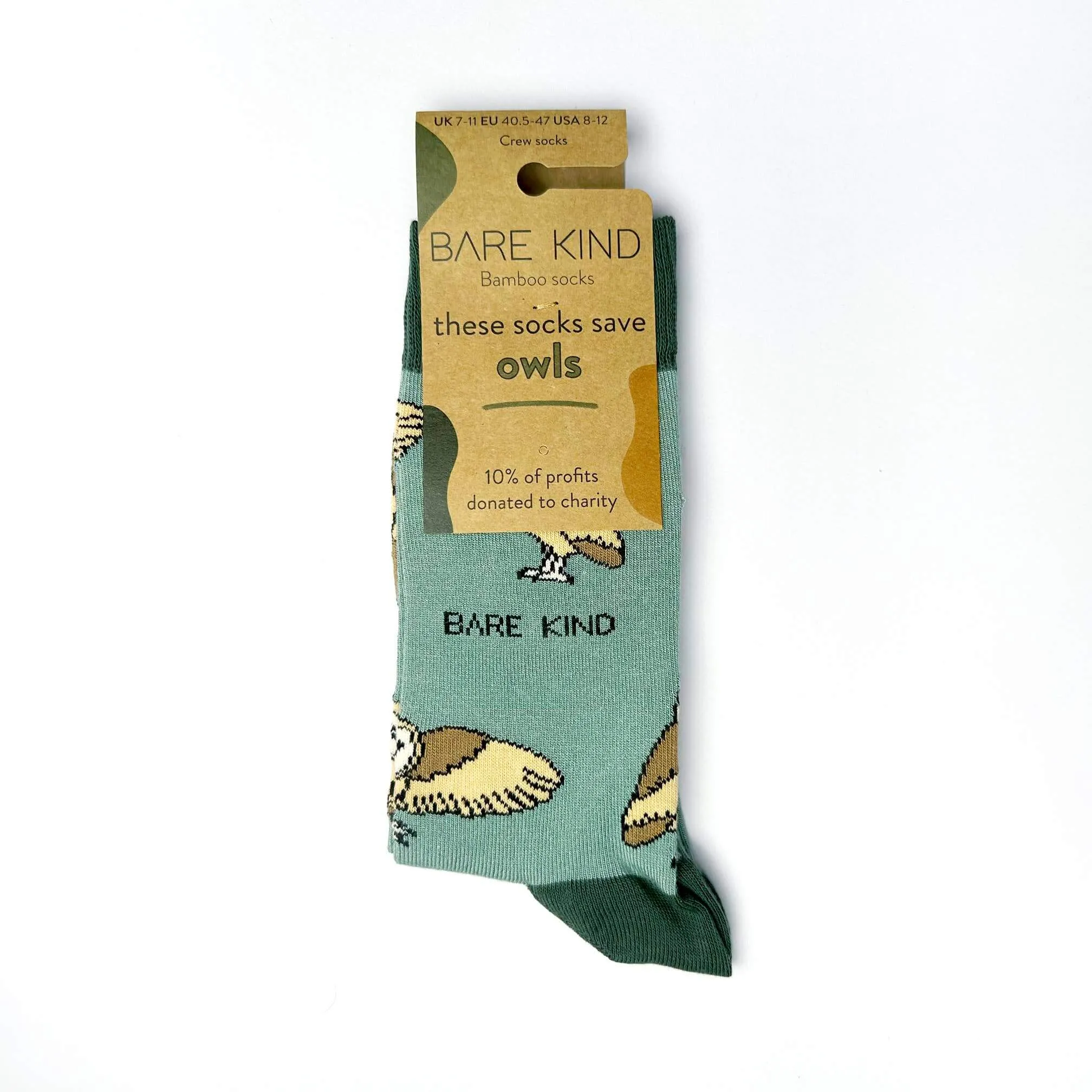 Bare Kind Save the Barn Owl Bamboo Socks, Green