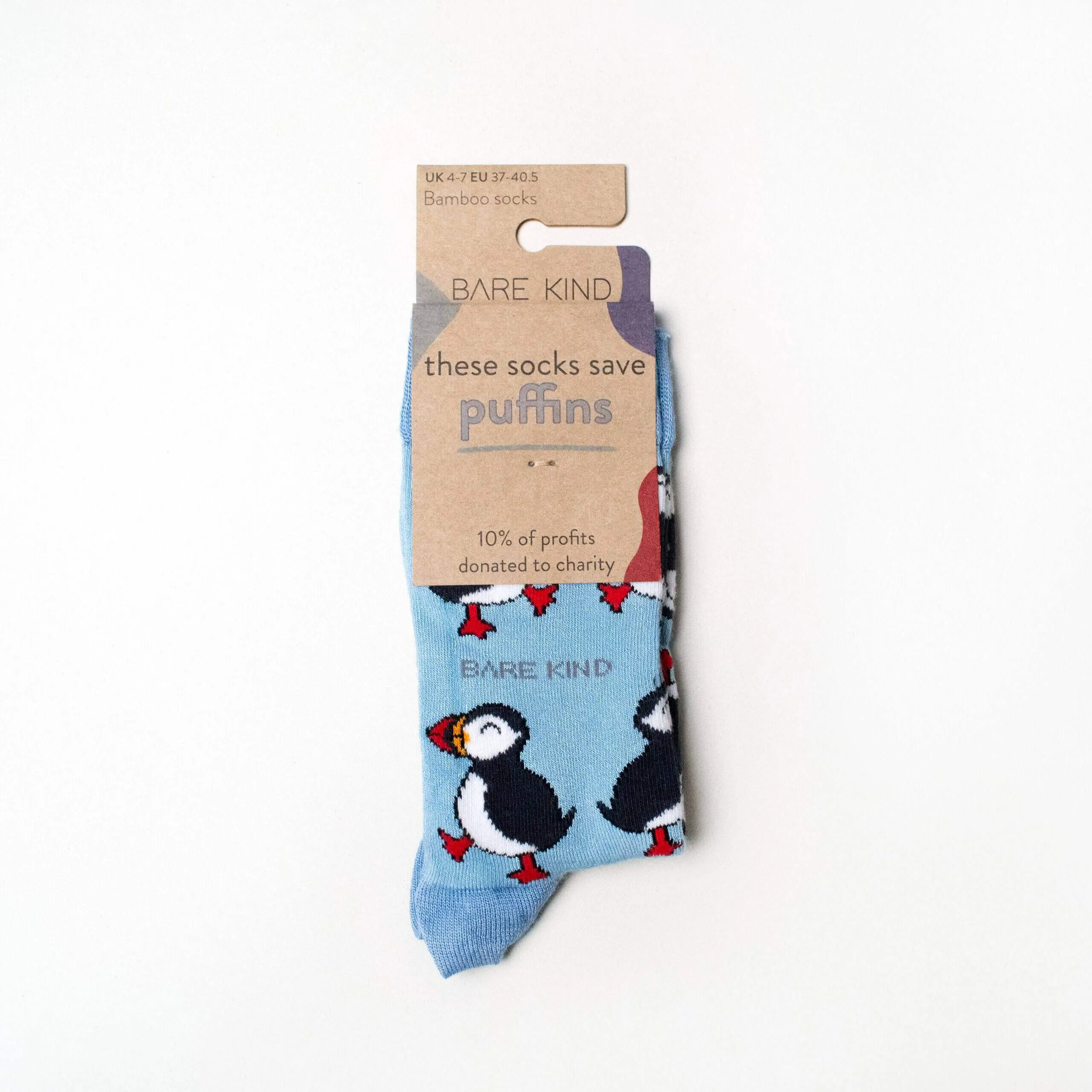 Bare Kind - Save the Puffins Bamboo Socks - Light Blue