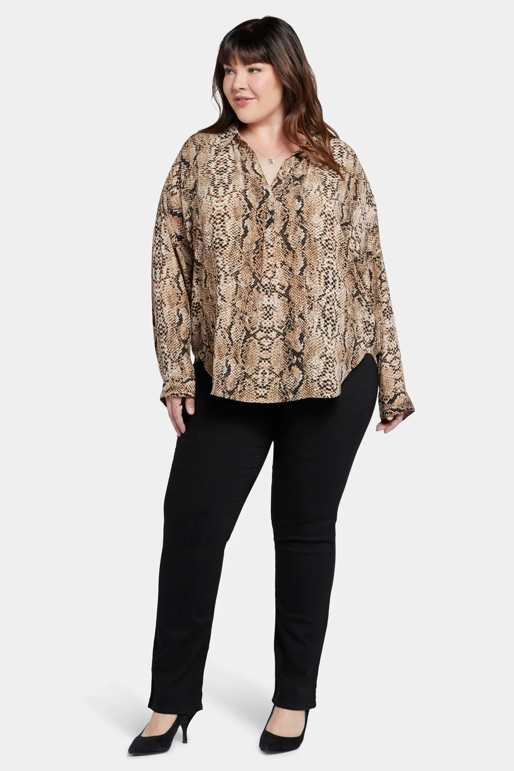 Becky Blouse In Plus Size - Victorian Python Pink Taupe