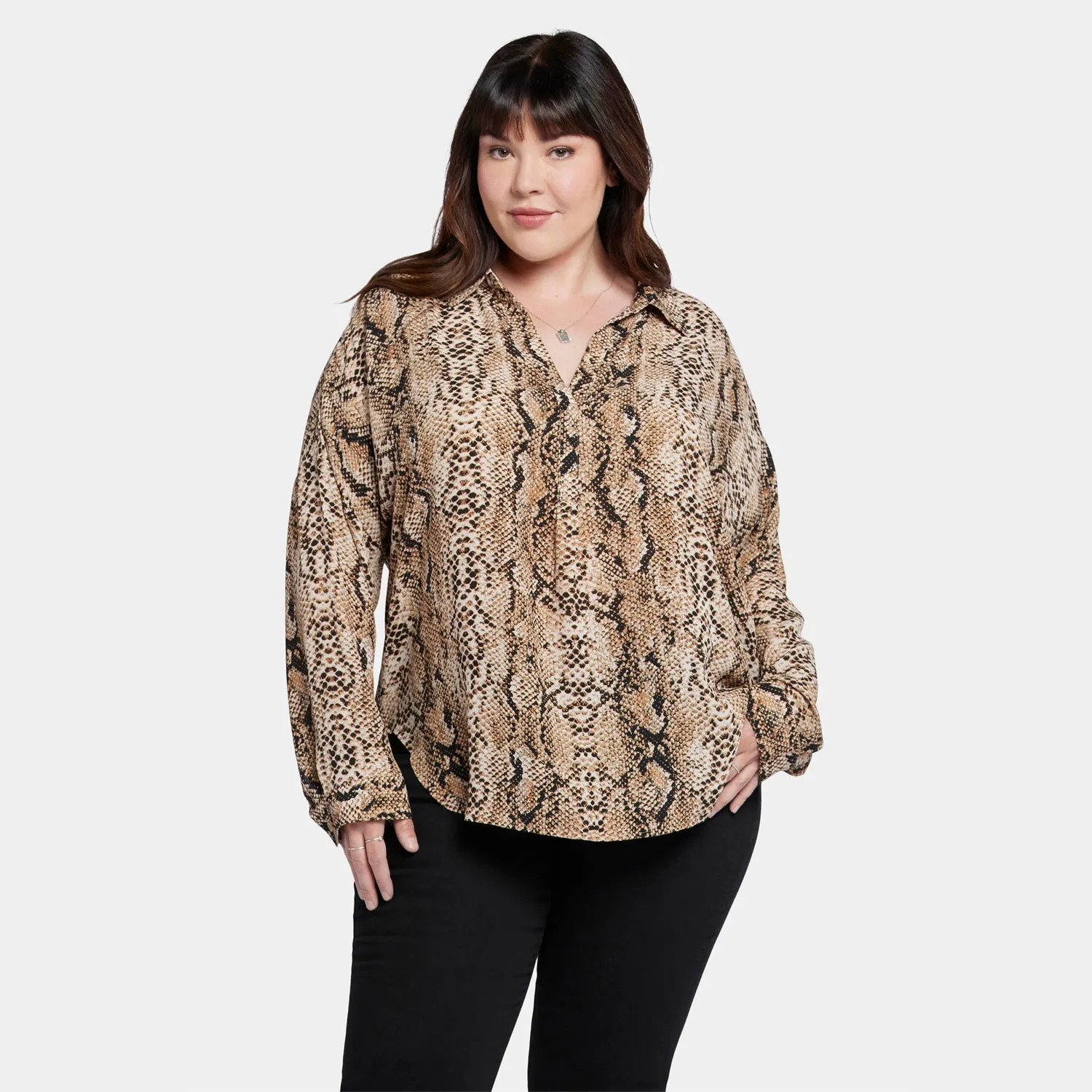 Becky Blouse In Plus Size - Victorian Python Pink Taupe