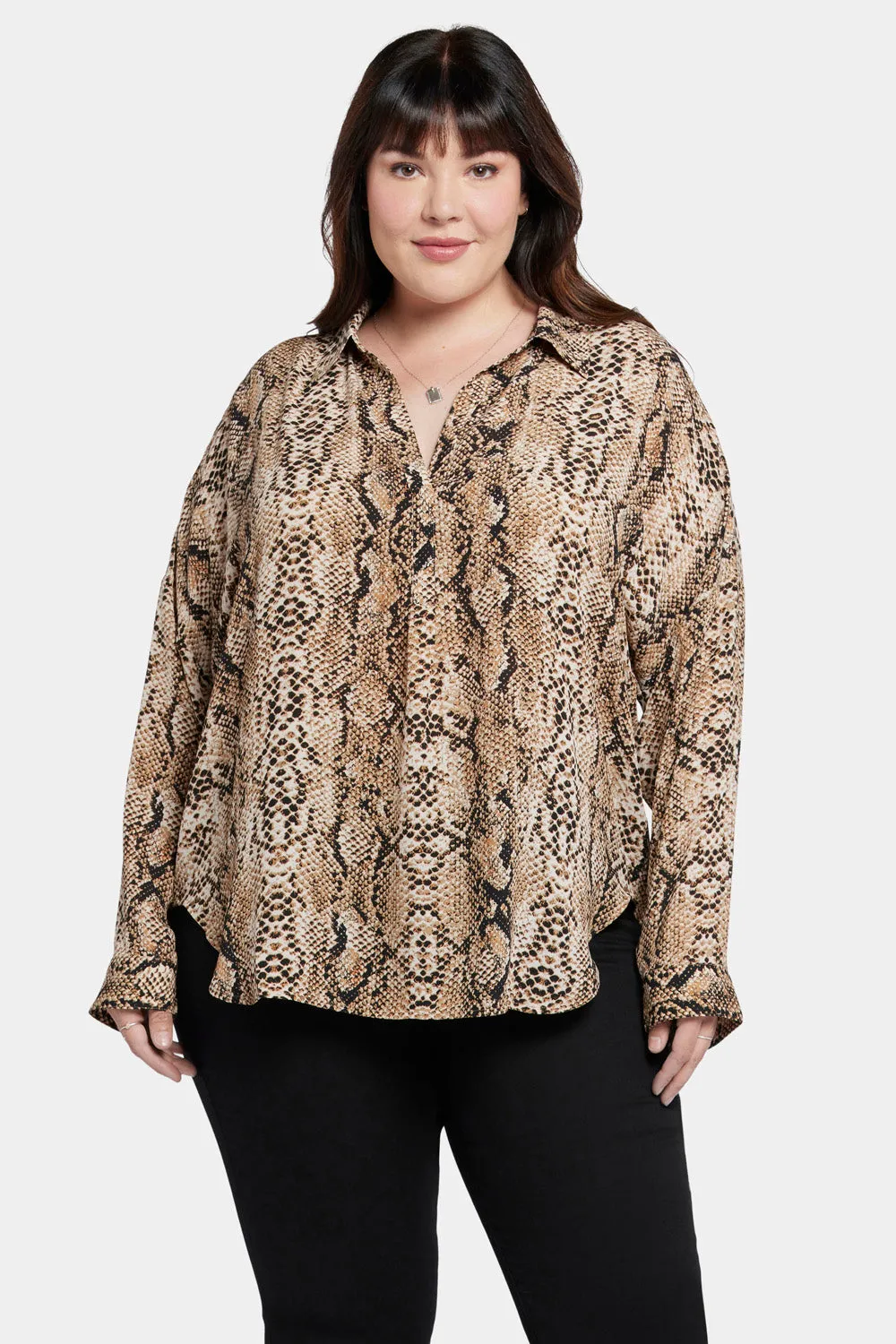 Becky Blouse In Plus Size - Victorian Python Pink Taupe