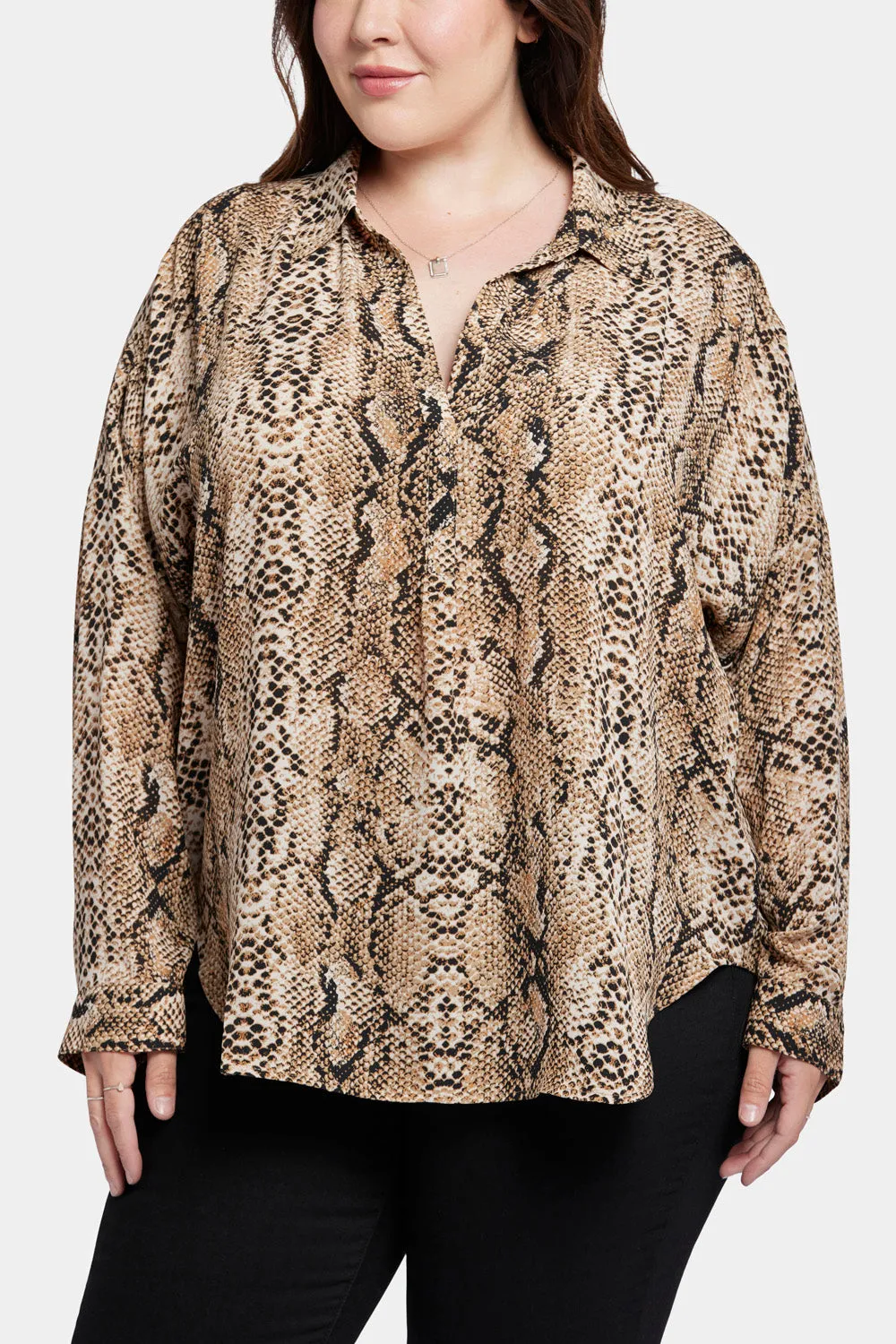 Becky Blouse In Plus Size - Victorian Python Pink Taupe