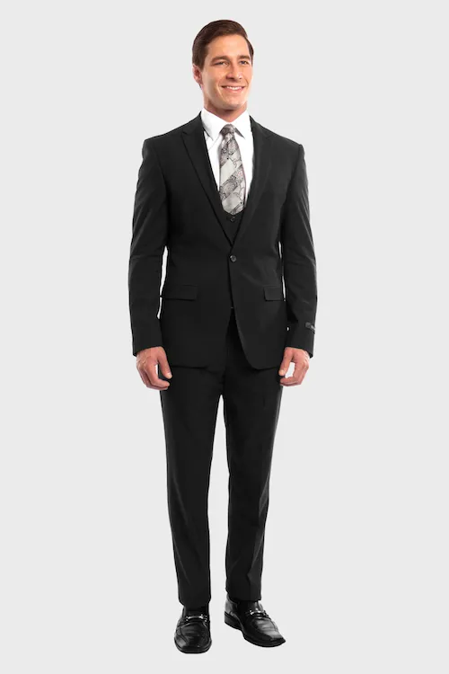 Black 3 Piece Peak Lapel Suit