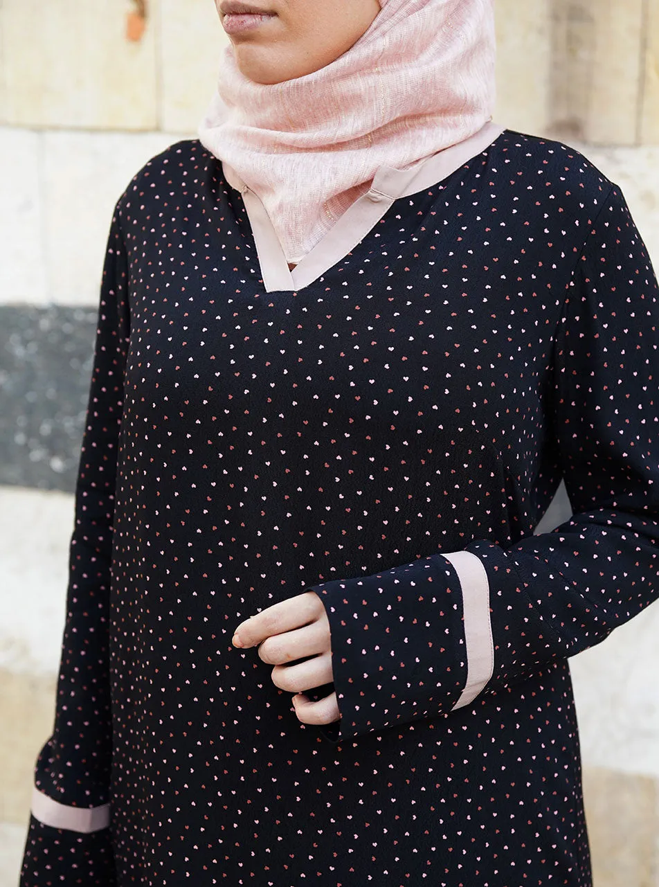 Black Contrast Trim Printed Tunic