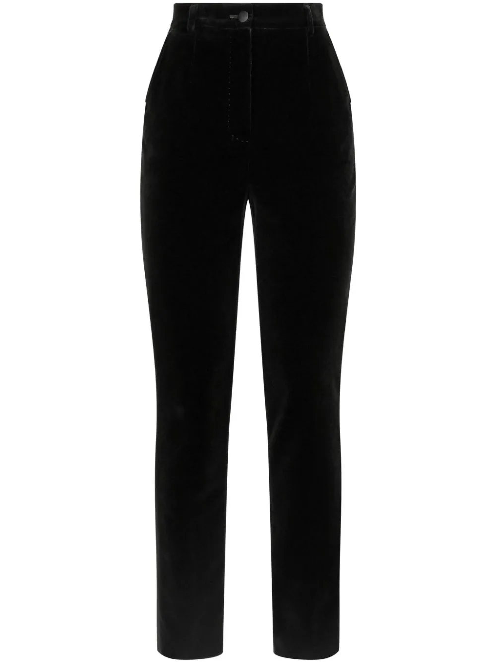 BLACK COTTON BLEND VELVET TAILORED DESIGN TROUSERS