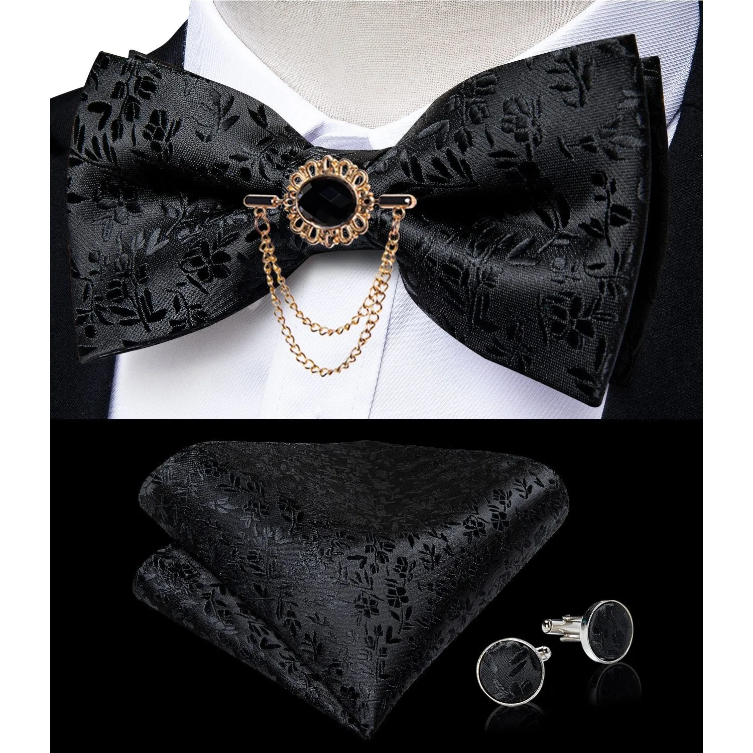 Black Jacquard Silk Cummerbund Set