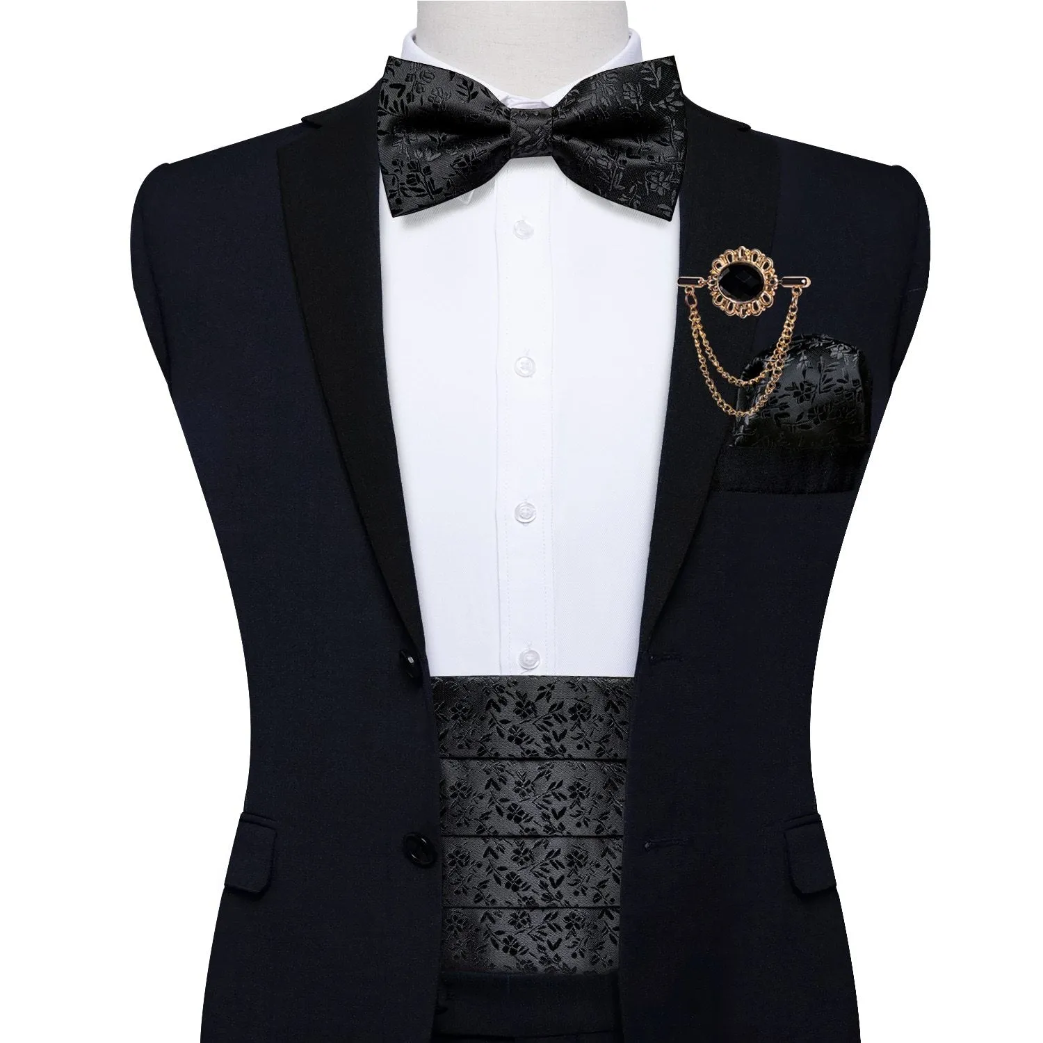 Black Jacquard Silk Cummerbund Set