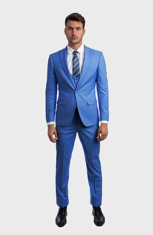 Blue 3 Piece Peak Lapel Suit