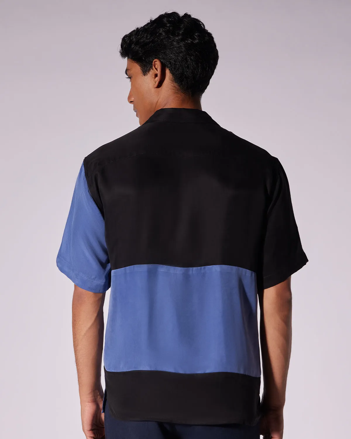 Blue & Black Colour Blocked Cupro Shirt