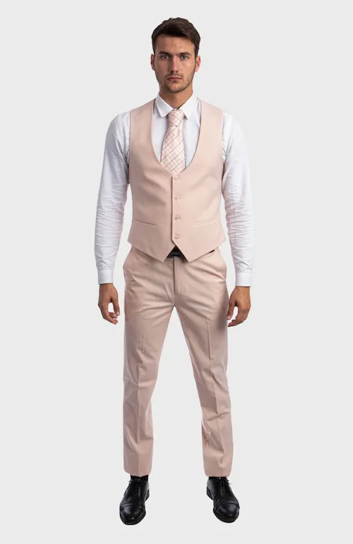 Blush Pink 3 Piece Peak Lapel Suit