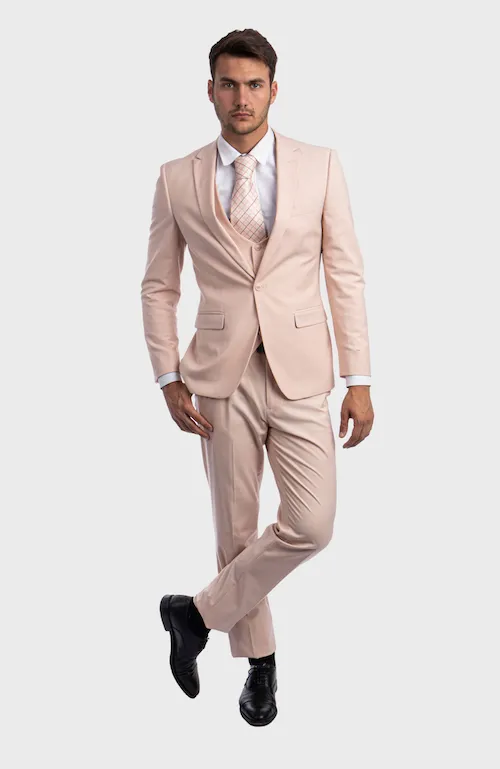 Blush Pink 3 Piece Peak Lapel Suit