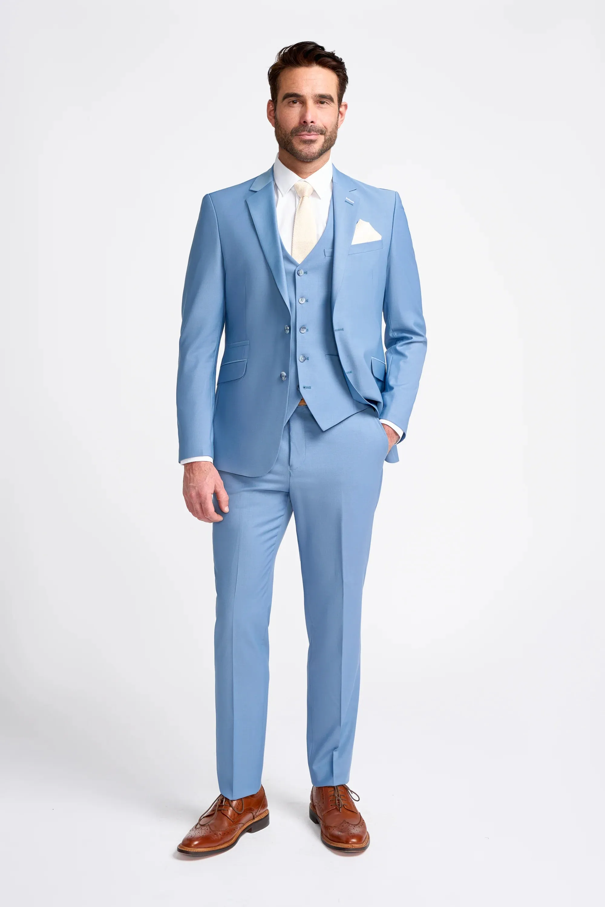 Bond - Men's Sky Blue 3 Piece Tailored Fit Suit