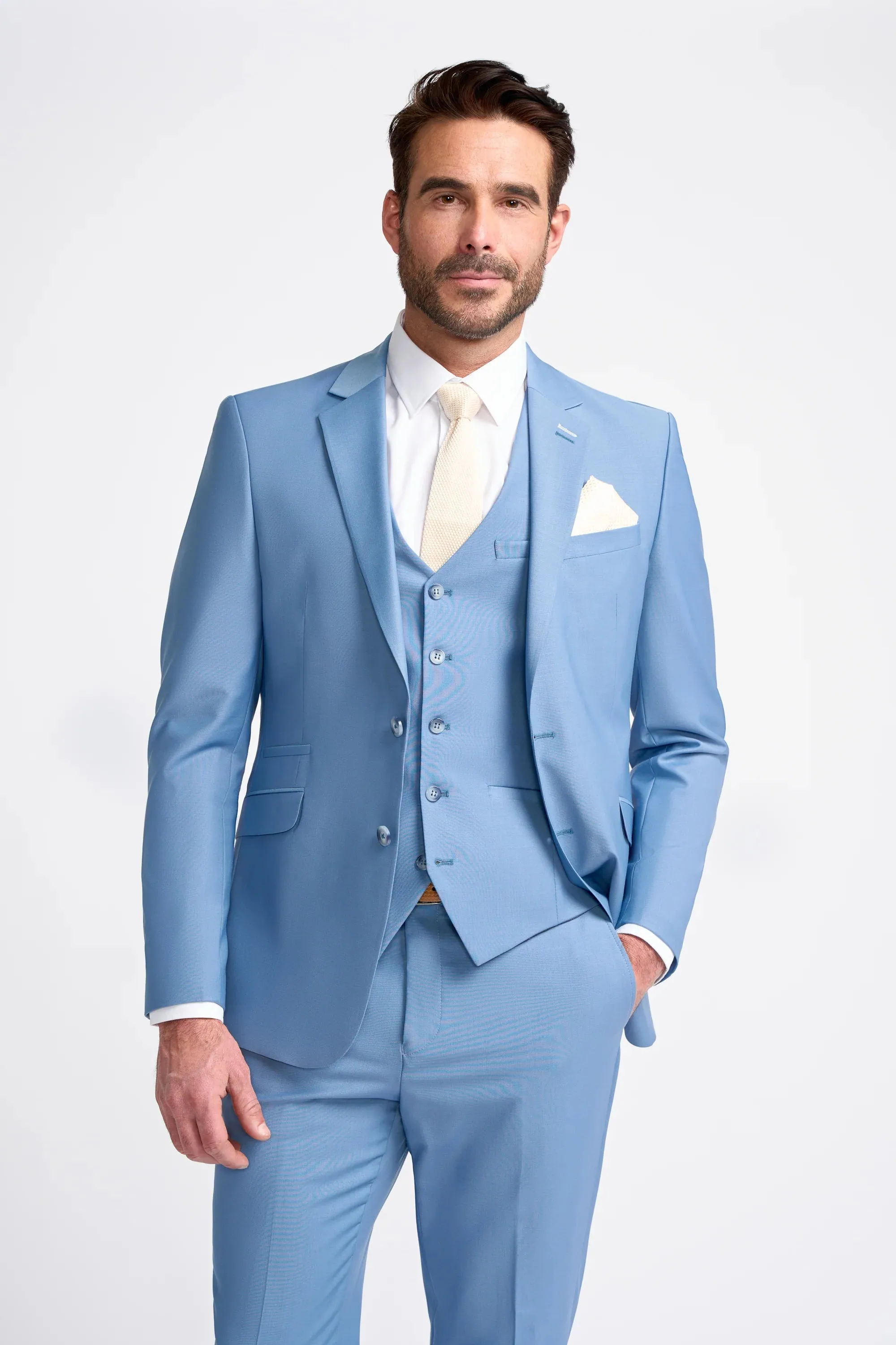 Bond - Men's Sky Blue 3 Piece Tailored Fit Suit