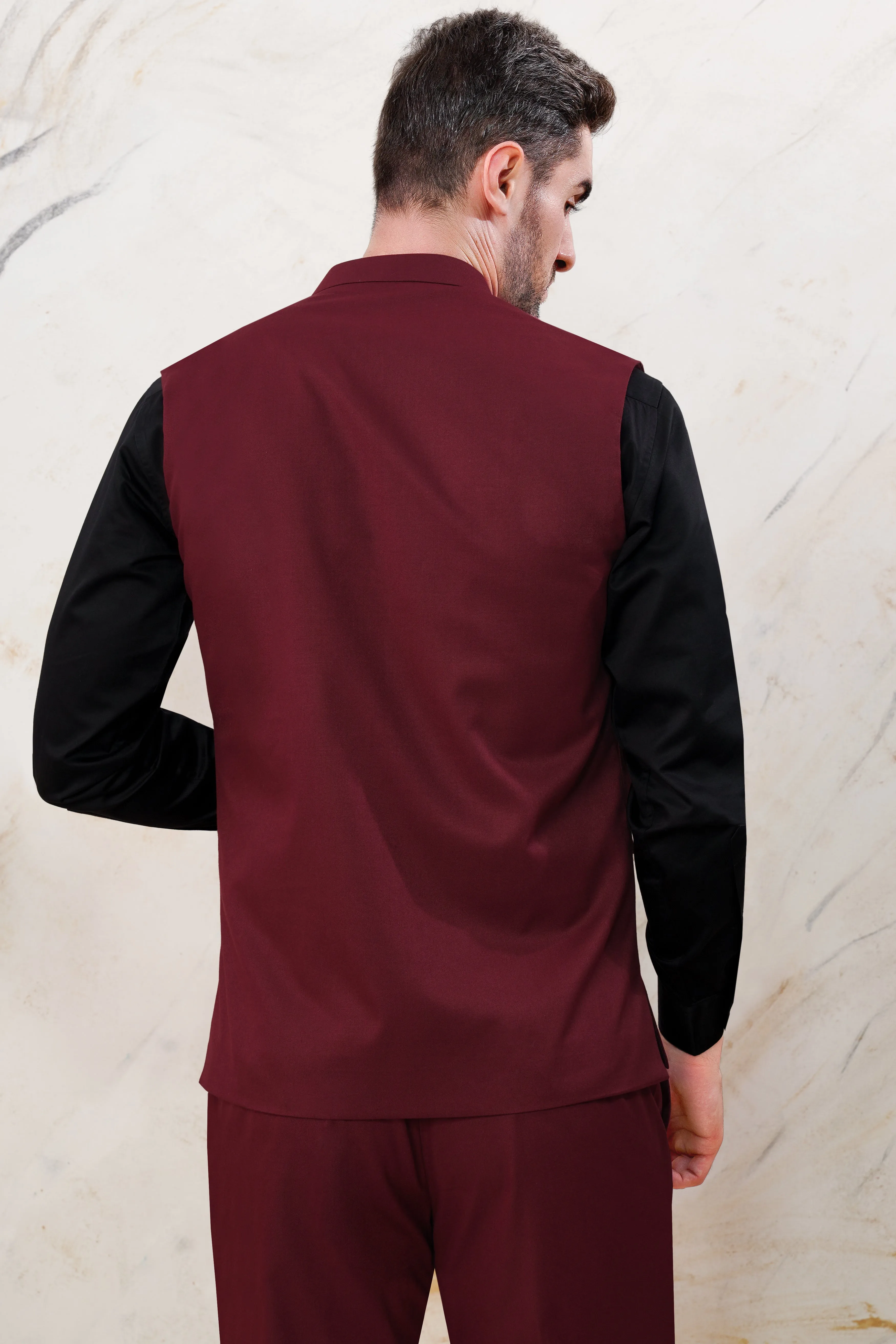 Bordeaux Maroon Wool Rich Nehru Jacket