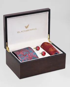 Boxed Combo Printed Tie With Pocket Square And Cufflink - Raheem