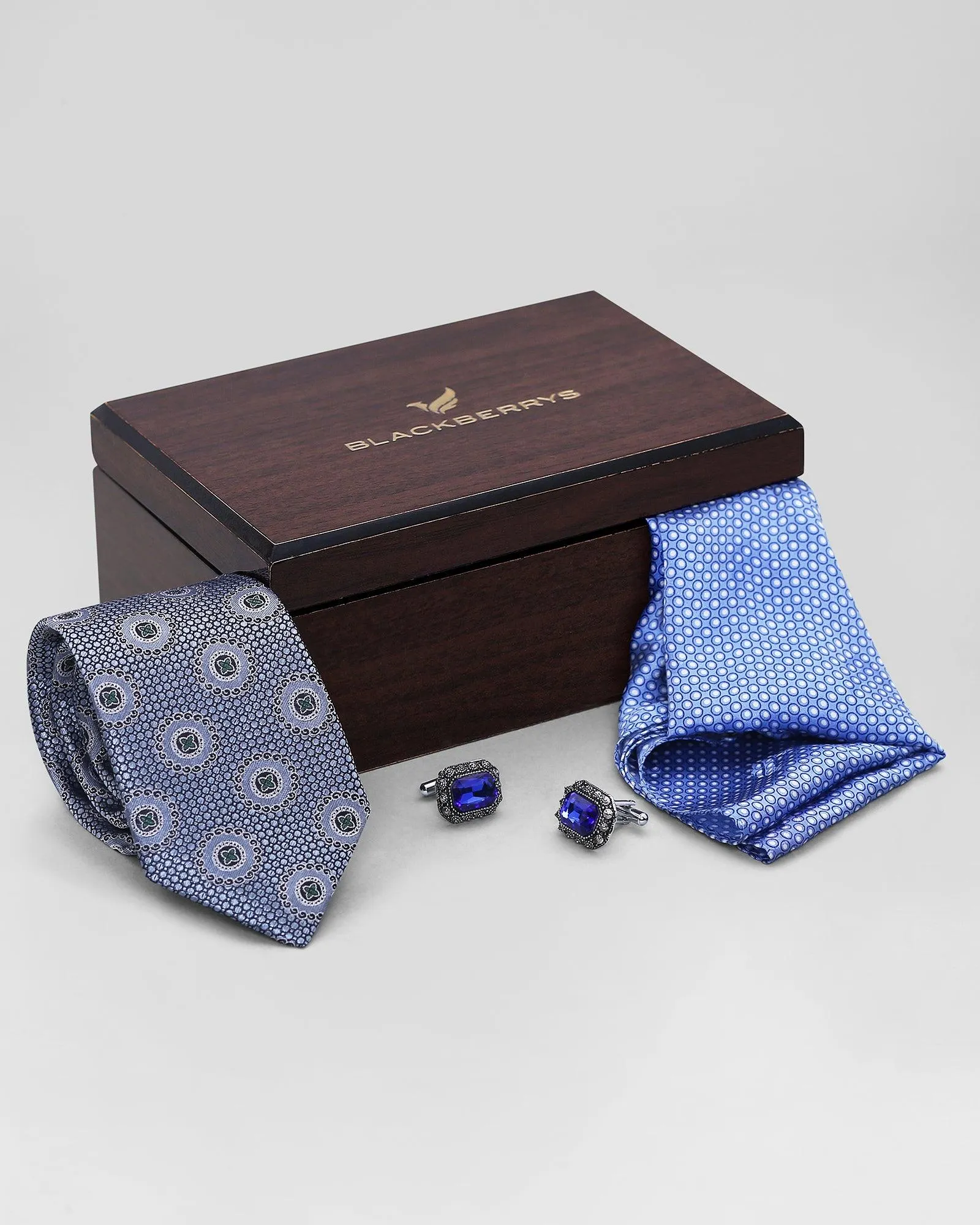 Boxed Combo Printed Tie With Pocket Square And Cufflink - Rissa