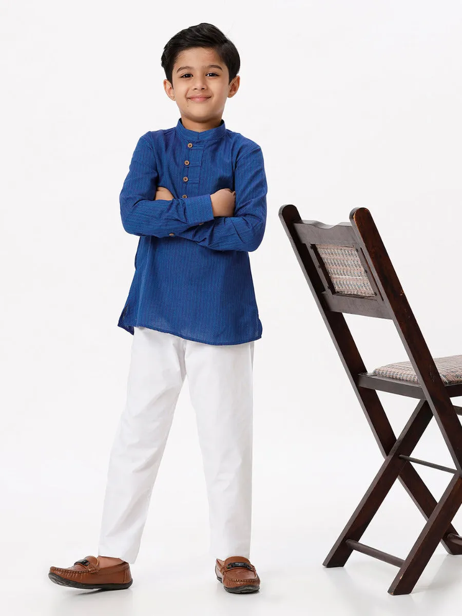 Boys Breeze Cotton Full Sleeves Navy Kurta with Pyjama Pant Combo