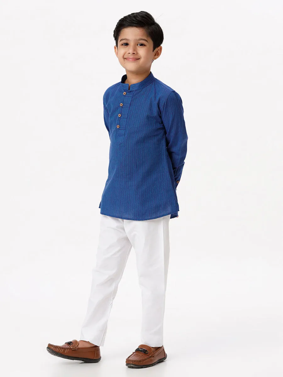 Boys Breeze Cotton Full Sleeves Navy Kurta with Pyjama Pant Combo