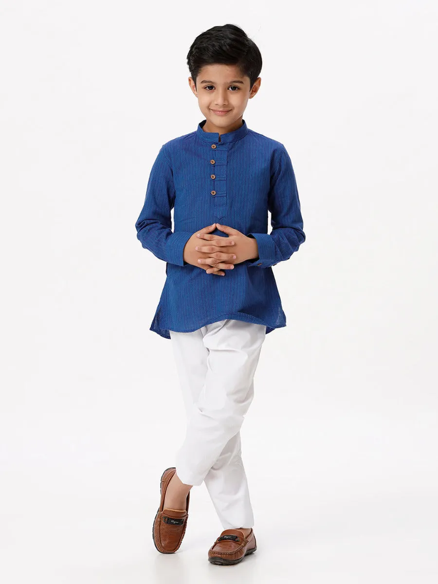 Boys Breeze Cotton Full Sleeves Navy Kurta with Pyjama Pant Combo