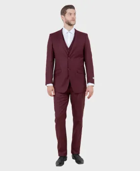 Burgundy 3 Piece Slim Fit Vested Suit