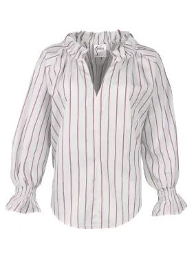 Candace Popover Top Double Pinstripe Burgundy/White