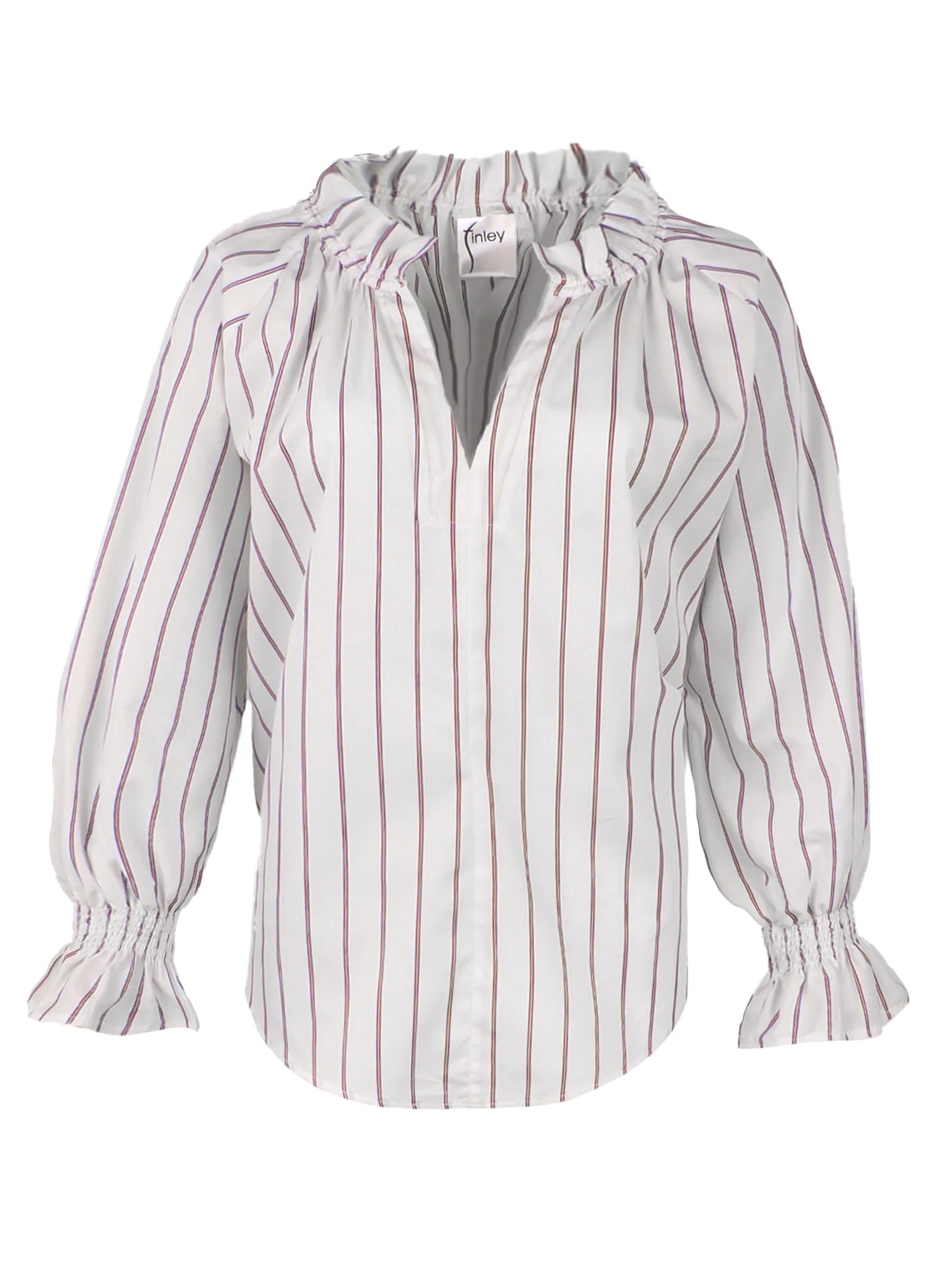 Candace Popover Top Double Pinstripe Burgundy/White