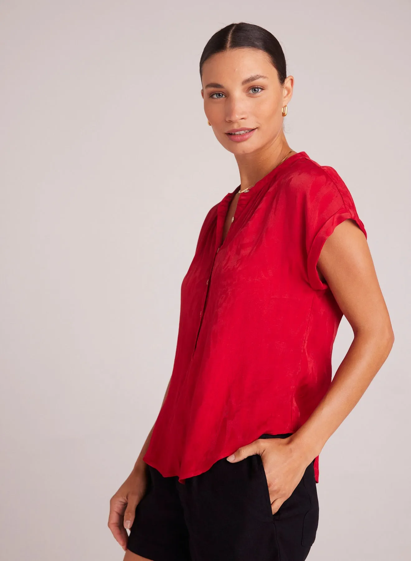 Cap Sleeve Henley - Summer Rouge