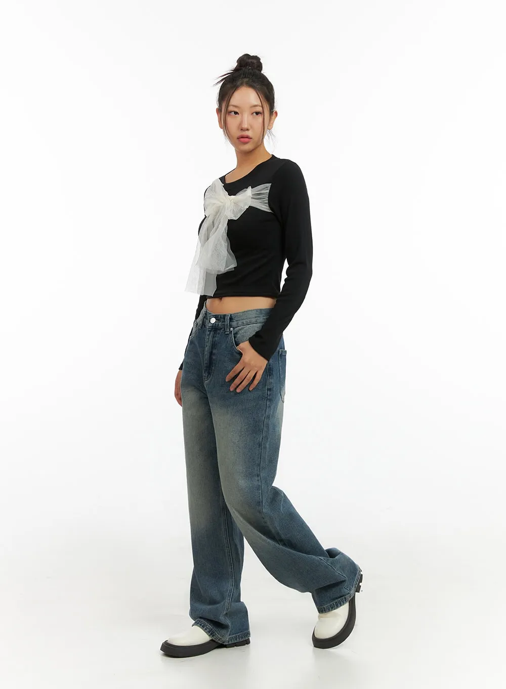 Cassie Washed Wide-Leg Jeans IS402