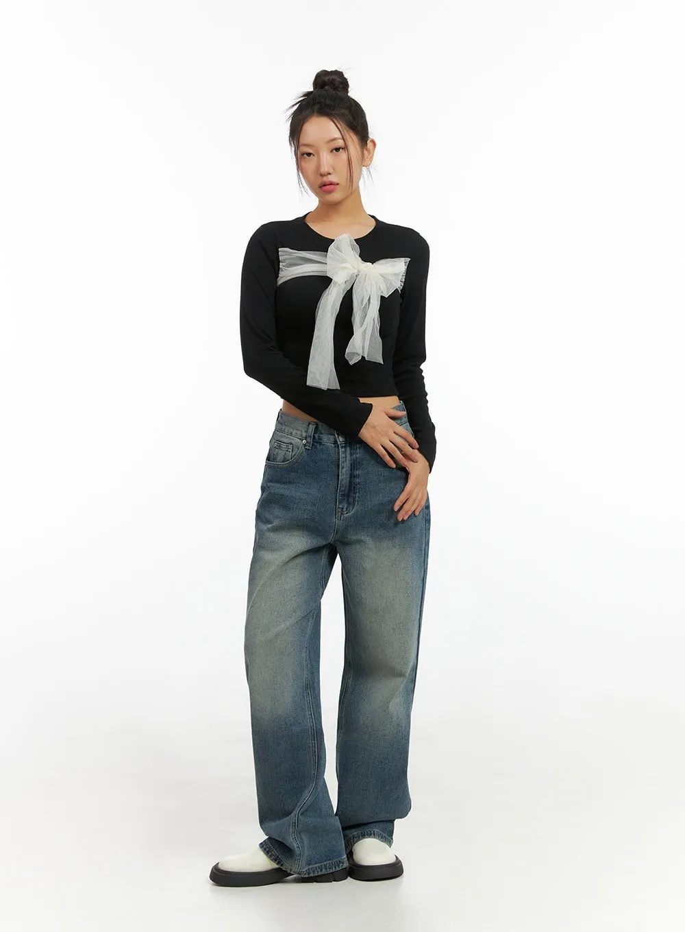 Cassie Washed Wide-Leg Jeans IS402